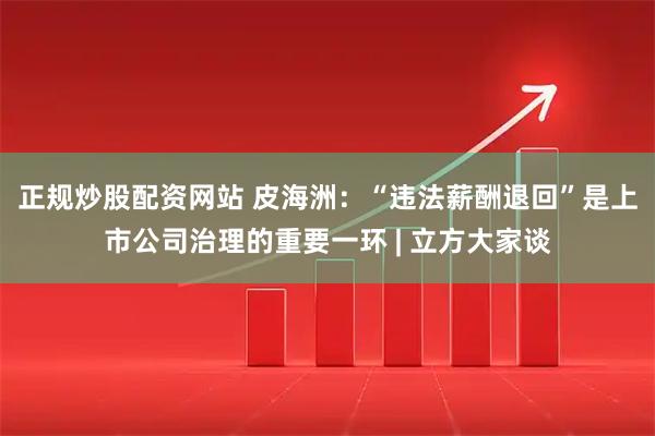 正规炒股配资网站 皮海洲：“违法薪酬退回”是上市公司治理的重要一环 | 立方大家谈
